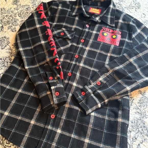 Black Plaid Men's Shirt with Red Accents - Picture 2 of 10